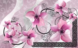 Фреска 3д Цветы абстракция в розовых тонах